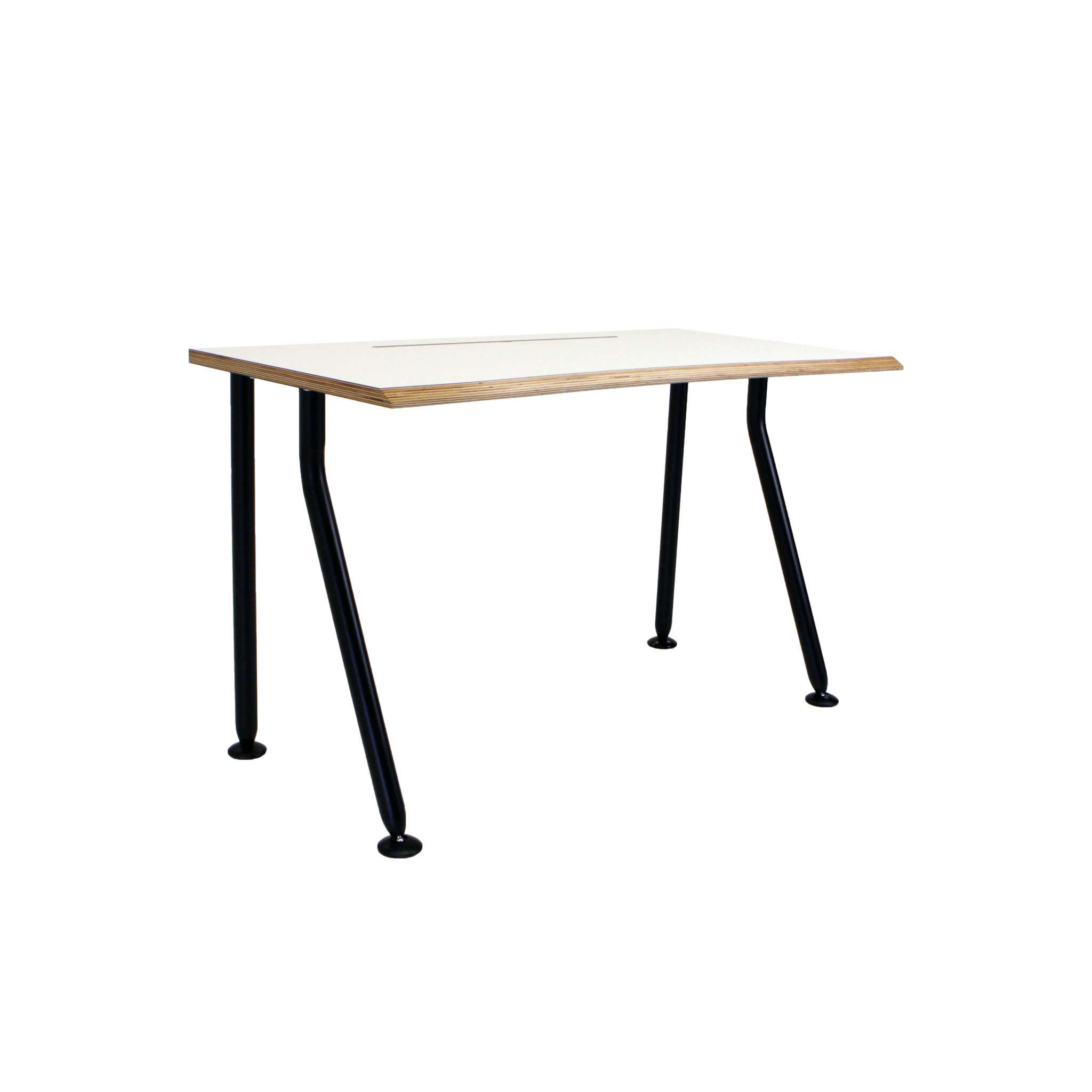 Rectangular desk 1000 x 600 x 740mm, with a four legged frame and a polished plywood top finish